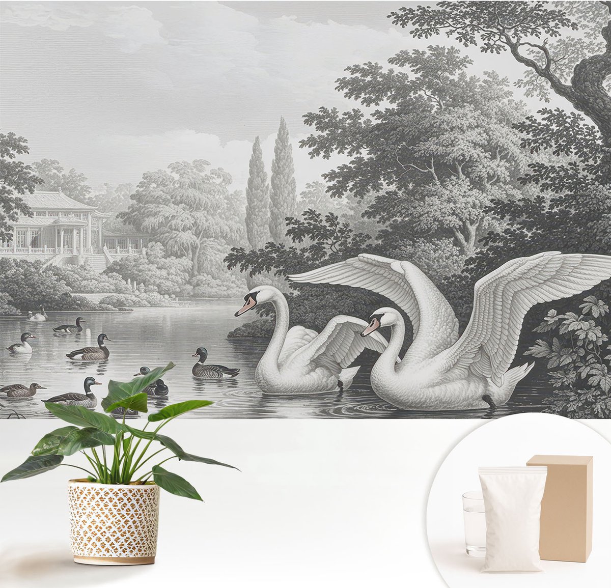 Wallfluent Fotobehang - Zwart Vliesbehang - 152x104 cm - De Elegantie Van De Natuur Muurschildering - Gang behang Landschappen - Fotobehang Vlies - Slaapkamer behang