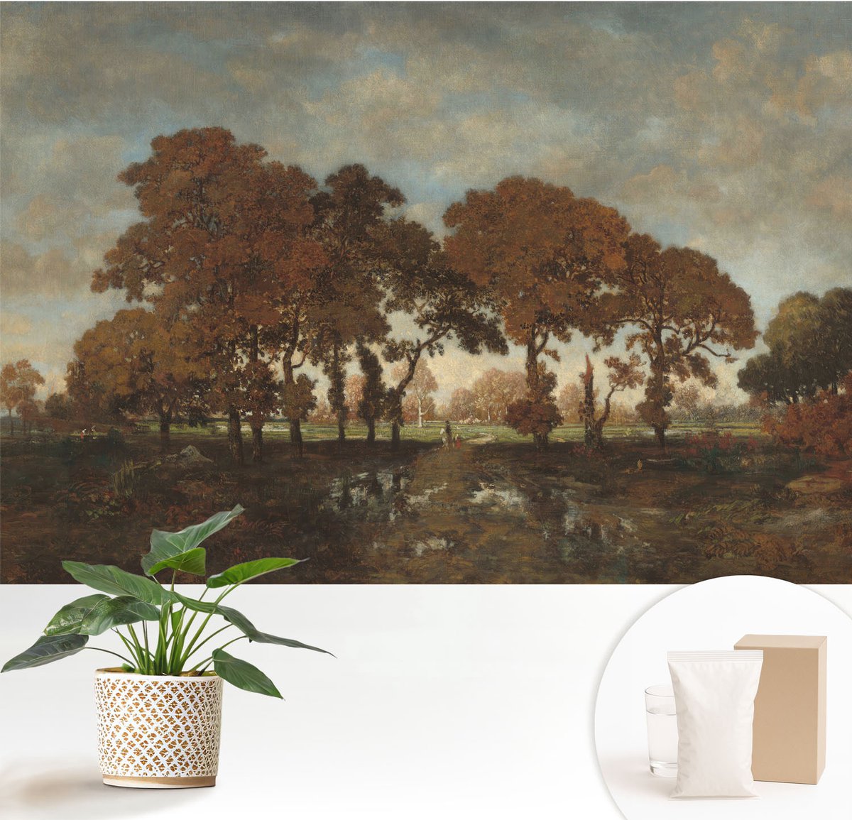 Wallfluent Fotobehang - Bruin Vliesbehang - 152x104 cm - Idyllisch Landschap Muurschildering - Slaapkamer behang Landschappen - Fotobehang Vlies - Slaapkamer behang