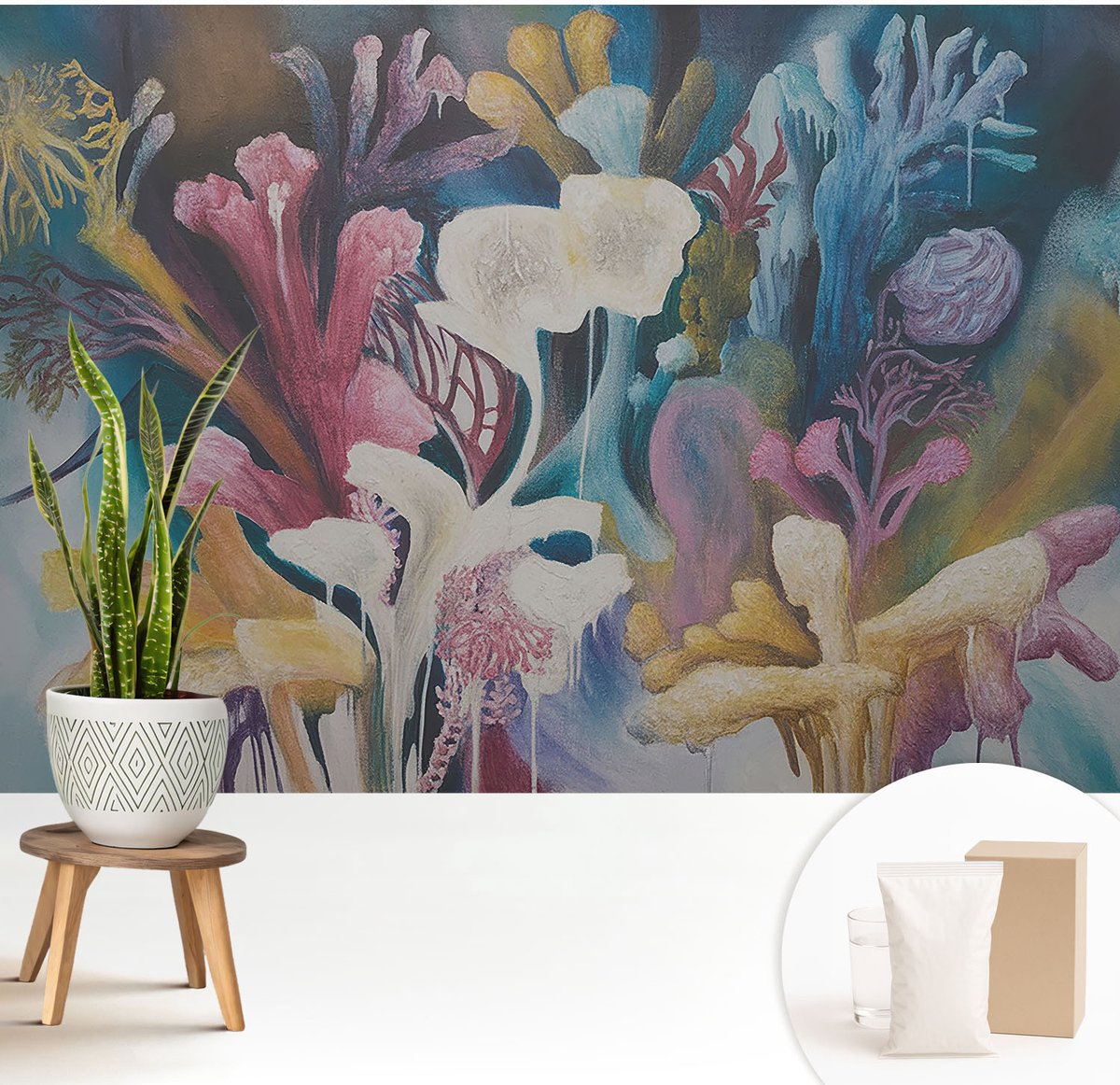 Wallfluent Fotobehang - Blauw Vliesbehang - 208x146 cm - Bloemenexplosie Muurschildering - Slaapkamer behang Deel - Fotobehang Vlies - Gang behang