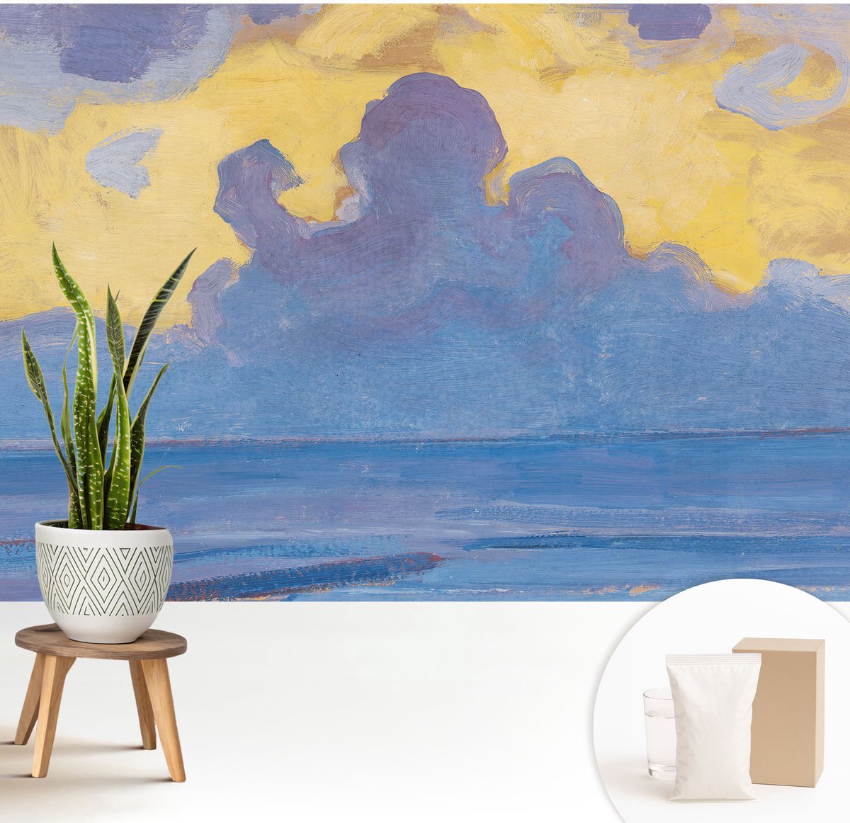 Wallfluent Fotobehang - Wit Vliesbehang - 208x146 cm - Wolkenlandschap Muurschildering - Slaapkamer behang Landschappen - Fotobehang Vlies - Slaapkamer behang
