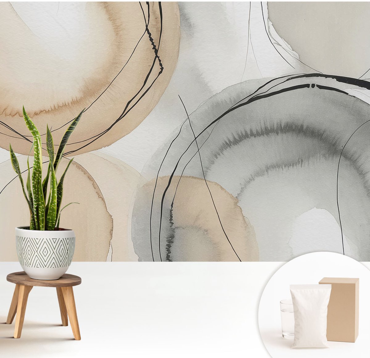 Wallfluent Fotobehang - Zwart Vliesbehang - 208x146 cm - Geometrische Harmonie Fotobehang Vlies - Woonkamer behang Abstractie - Muurschildering - Woonkamer behang