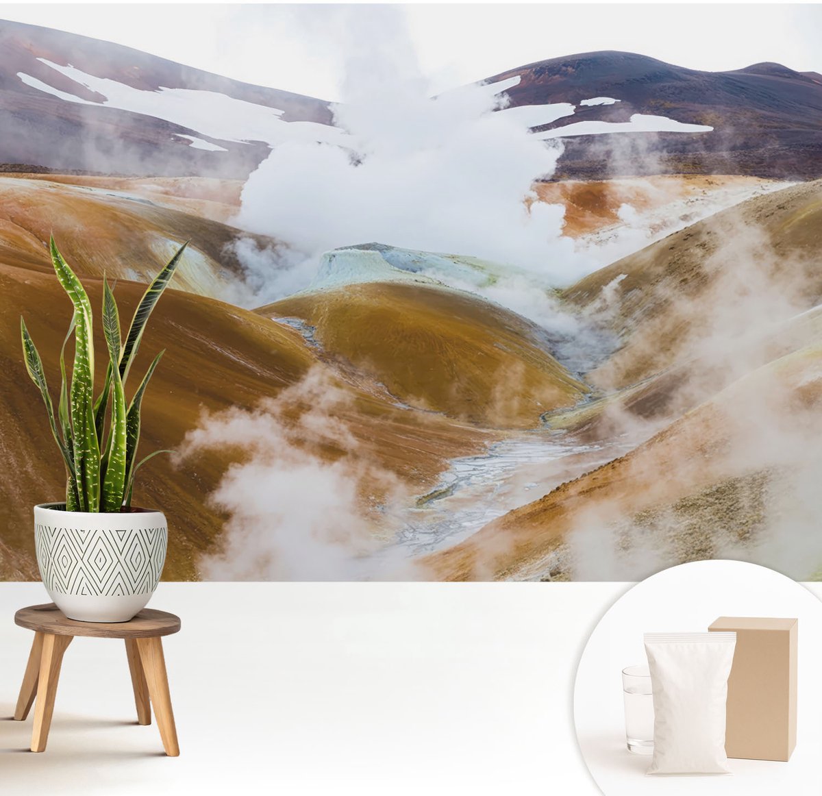 Wallfluent Fotobehang - Bruin Vliesbehang - 208x146 cm - Vulkanische Heuvels Fotobehang Vlies - Hal behang Landschappen - Muurschildering - Hal behang