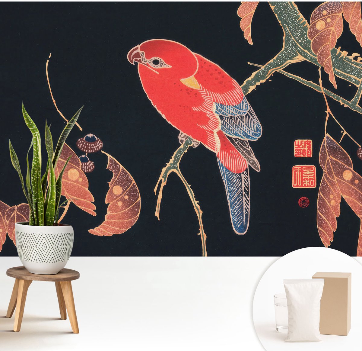 Wallfluent Fotobehang - Zwart Vliesbehang - 208x146 cm - Exotische Vogel Muurschildering - Gang behang Dieren - Fotobehang Vlies - Gang behang