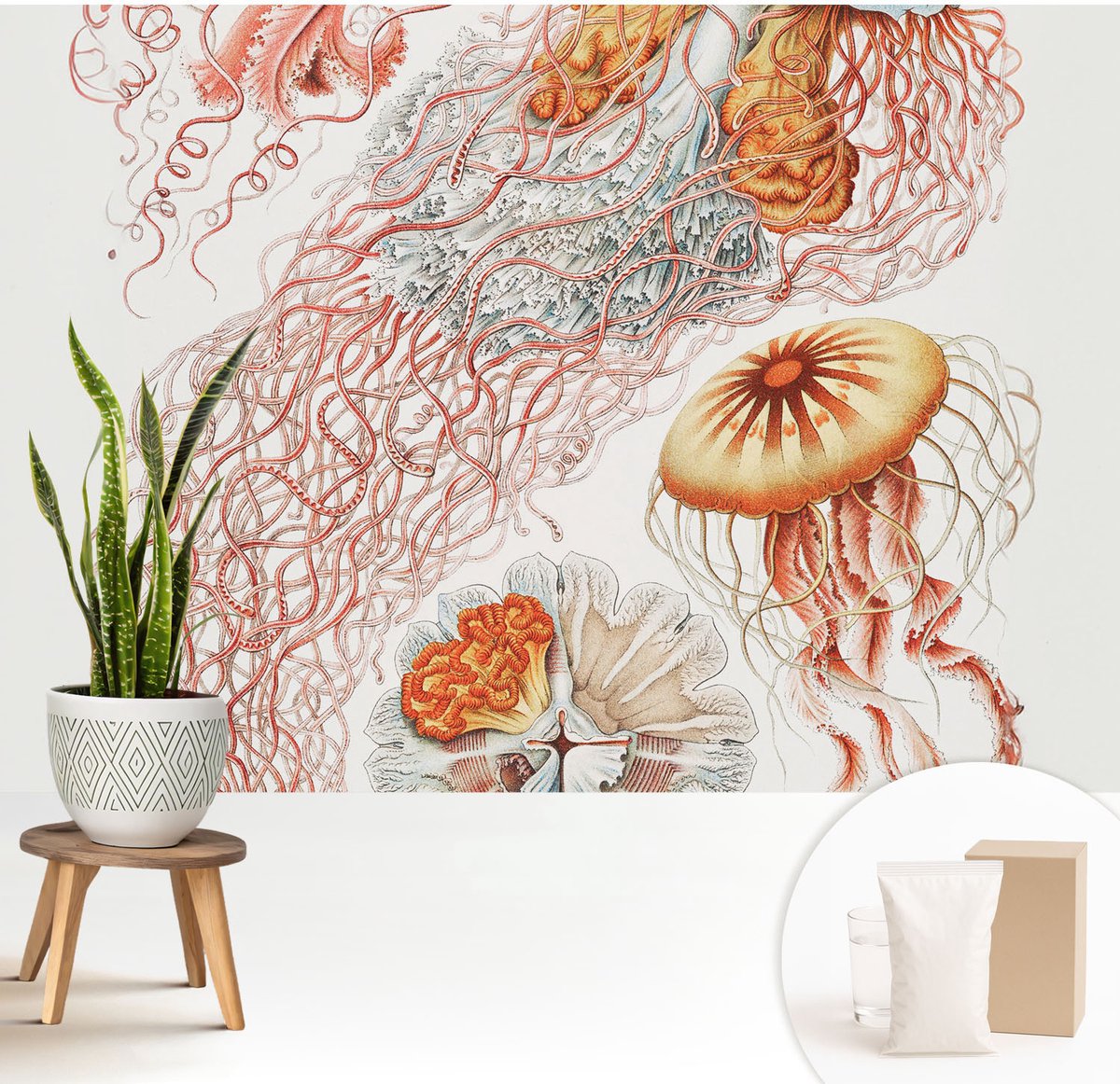 Wallfluent Fotobehang - Rood Vliesbehang - 208x146 cm - Sierkwal Muurschildering - Slaapkamer behang Natuur - Fotobehang Vlies - Gang behang