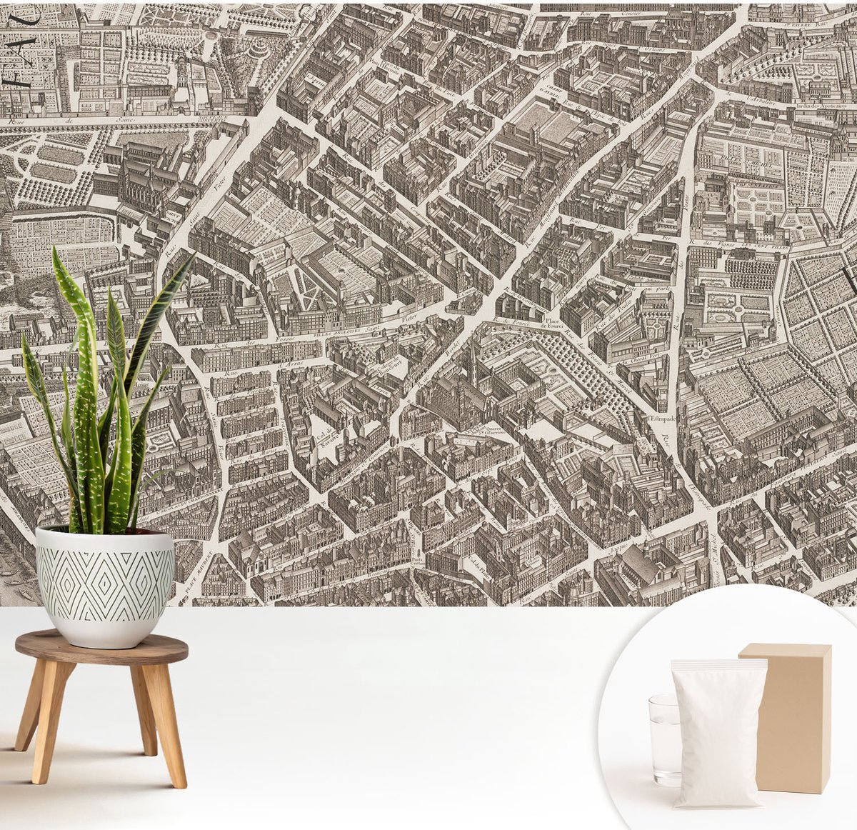 Wallfluent Fotobehang - Bruin Vliesbehang - 208x146 cm - Stedelijk Doolhof Fotobehang Vlies - Woonkamer behang Kaarten - Muurschildering - Woonkamer behang