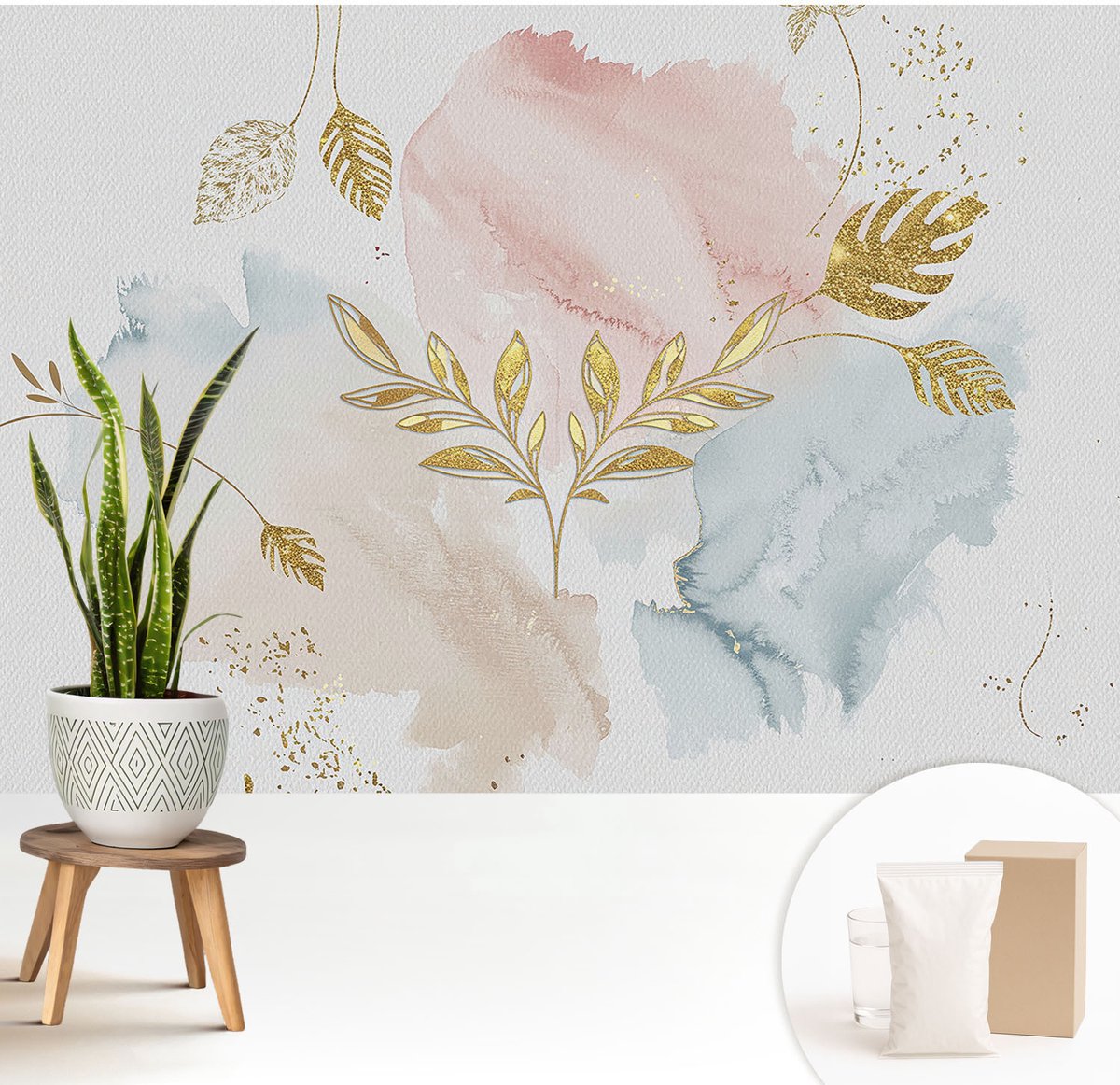 Wallfluent Fotobehang - Wit Vliesbehang - 208x146 cm - Botanische Charme Fotobehang Vlies - Woonkamer behang Deel - Muurschildering - Woonkamer behang