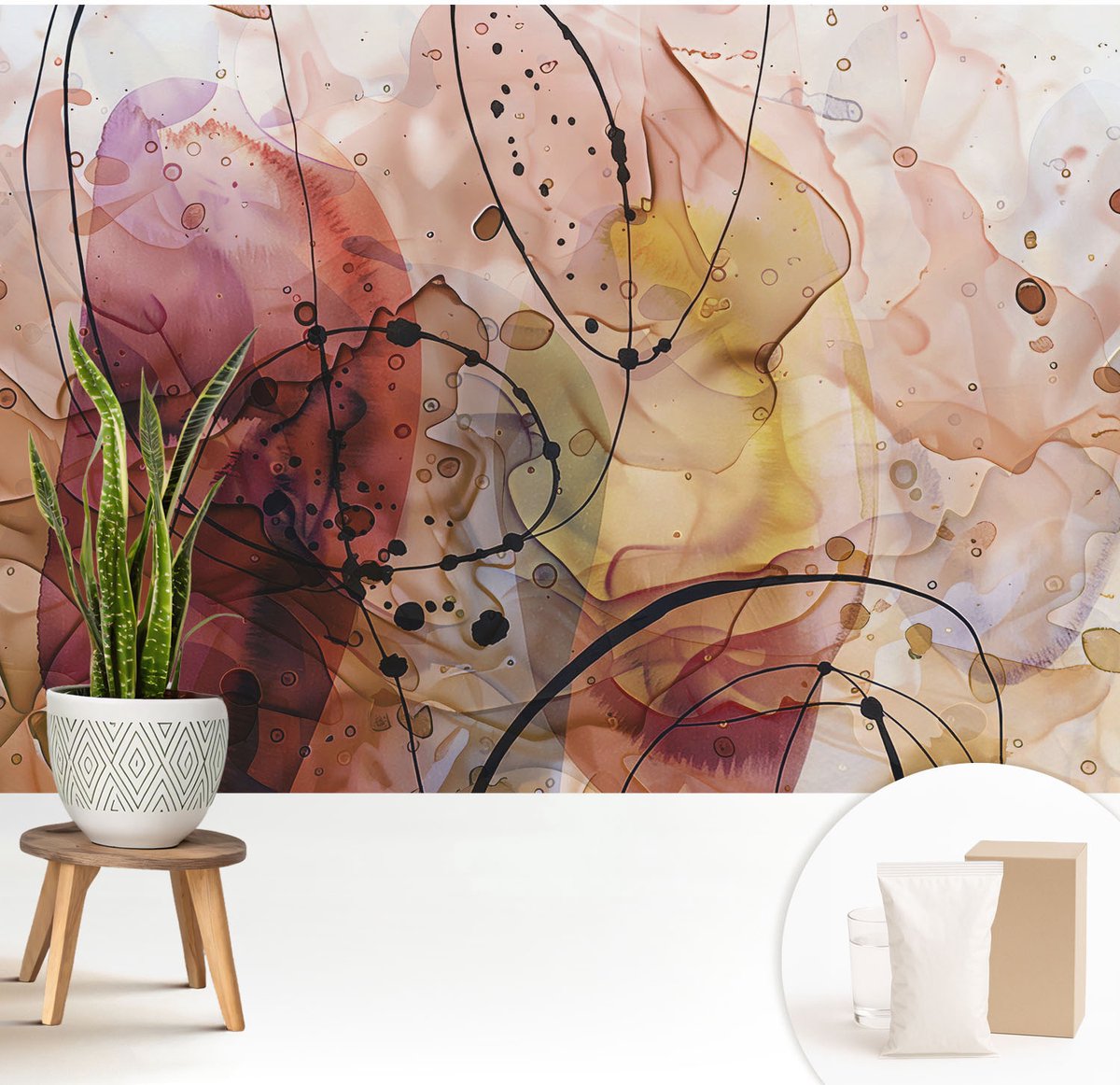 Wallfluent Fotobehang - Bruin Vliesbehang - 208x146 cm - Abstracte Harmonie Muurschildering - Slaapkamer behang Abstractie - Fotobehang Vlies - Gang behang