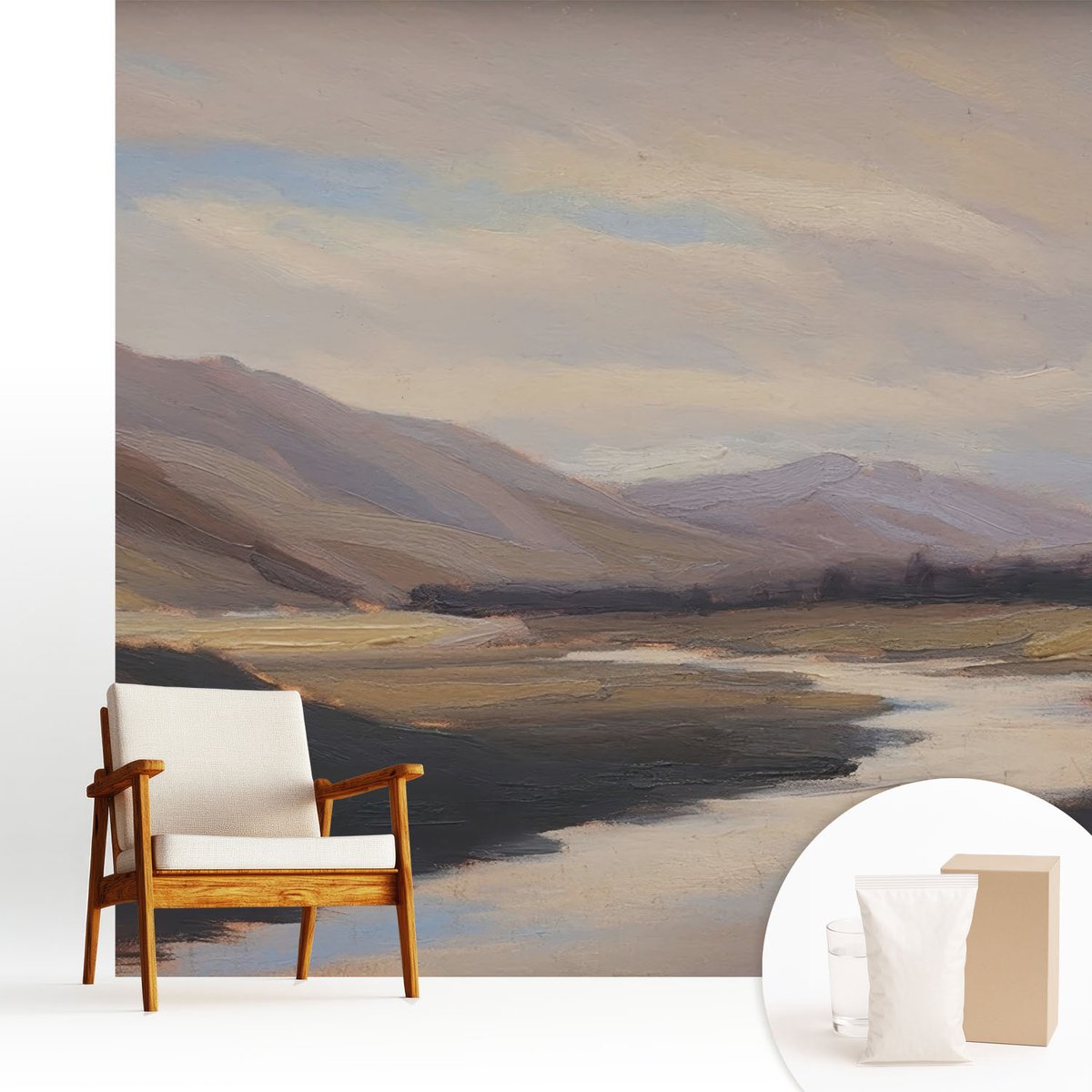 Wallfluent Fotobehang - Bruin Vliesbehang - 250x250 cm - Natuurlijke Rust Muurschildering - Slaapkamer behang Landschappen - Fotobehang Vlies - Slaapkamer behang