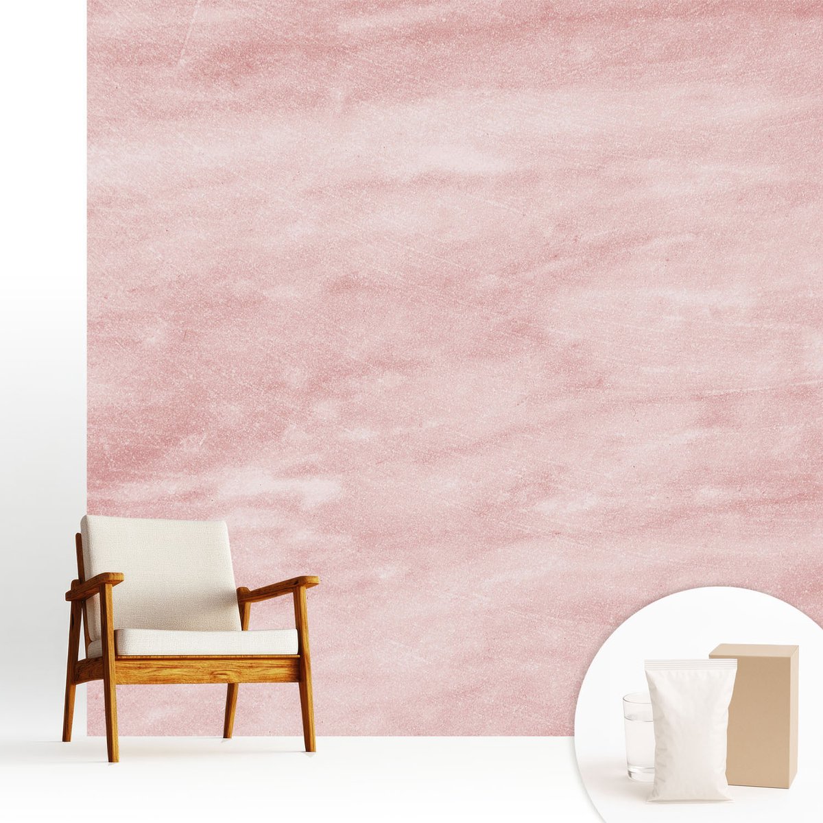 Wallfluent Fotobehang - Roze Vliesbehang - 250x250 cm - Marmerpatroon Muurschildering - Gang behang Bloemen En Planten - Fotobehang Vlies - Gang behang