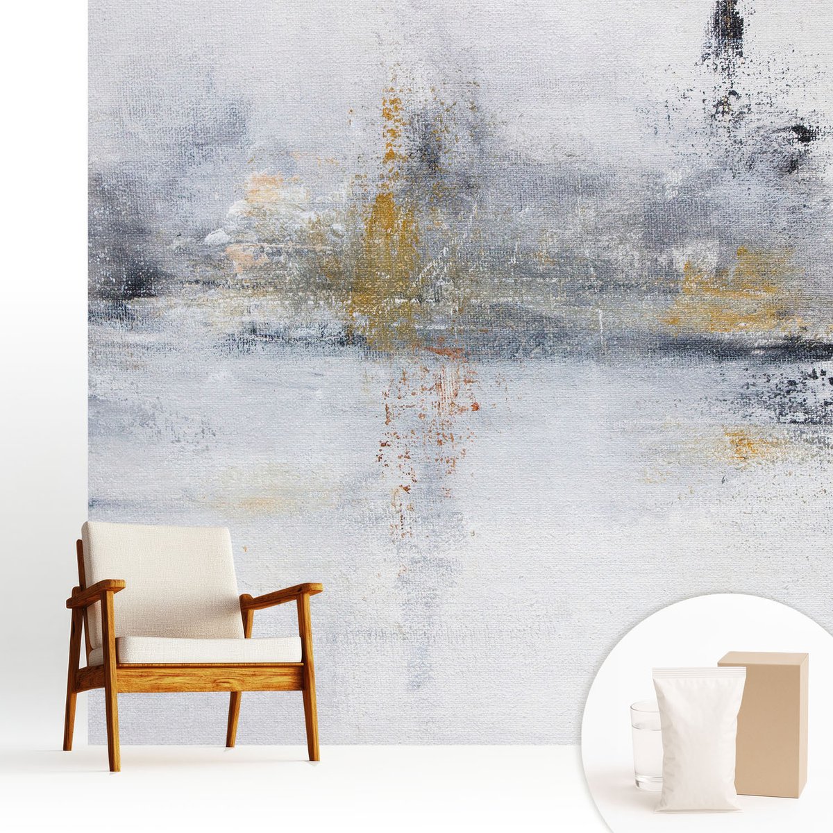 Wallfluent Fotobehang - Wit Vliesbehang - 250x250 cm - Harmonieuze Abstractie Muurschildering - Slaapkamer behang Abstractie - Fotobehang Vlies - Slaapkamer behang
