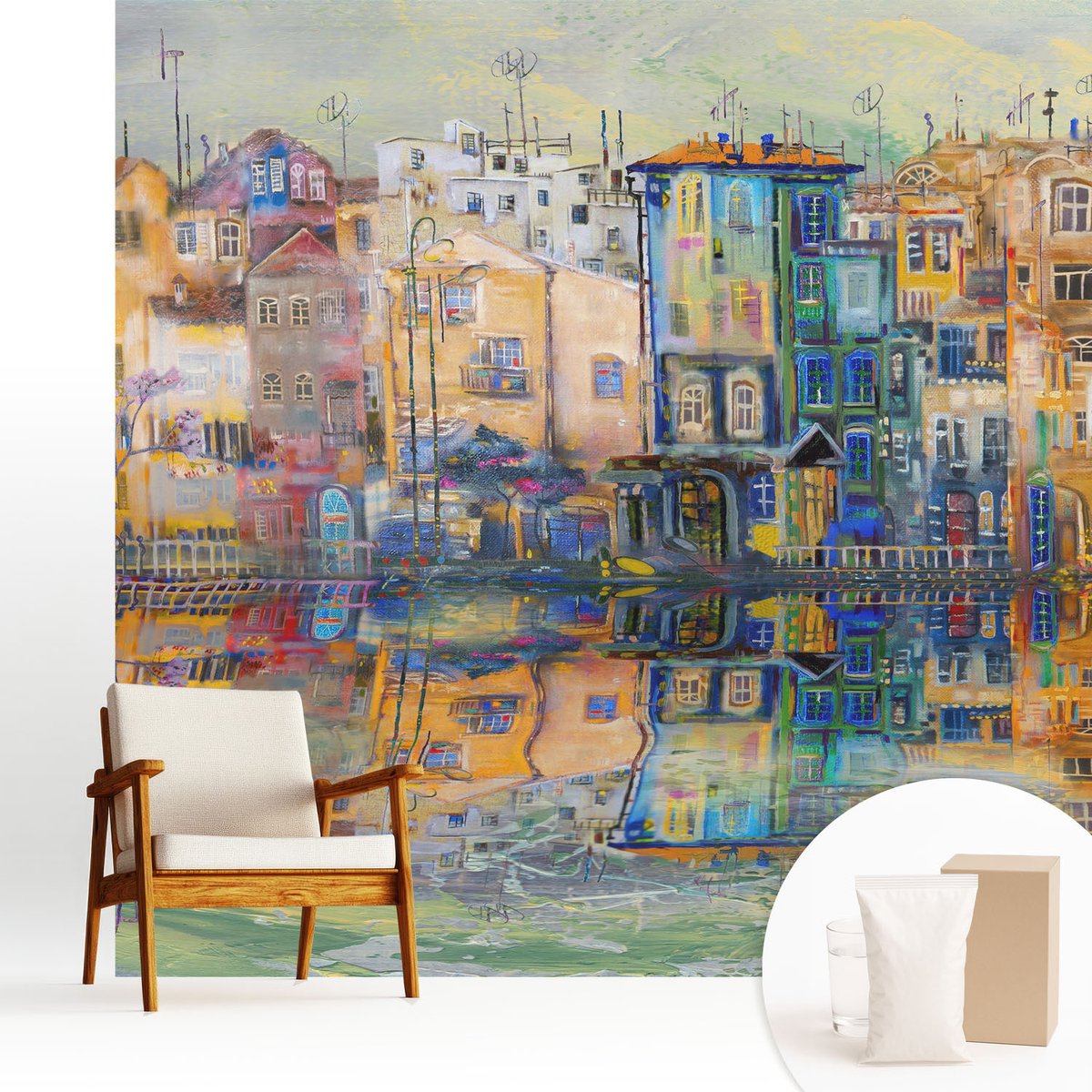 Wallfluent Fotobehang - Beige Vliesbehang - 250x250 cm - Magische Stad Muurschildering - Slaapkamer behang Architectuur - Fotobehang Vlies - Gang behang
