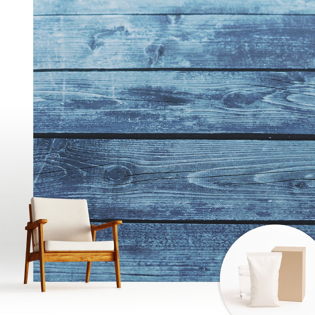 Wallfluent Fotobehang - Blauw Vliesbehang - 250x250 cm - Rustieke Vloer Muurschildering - Slaapkamer behang Texturen - Fotobehang Vlies - Slaapkamer behang