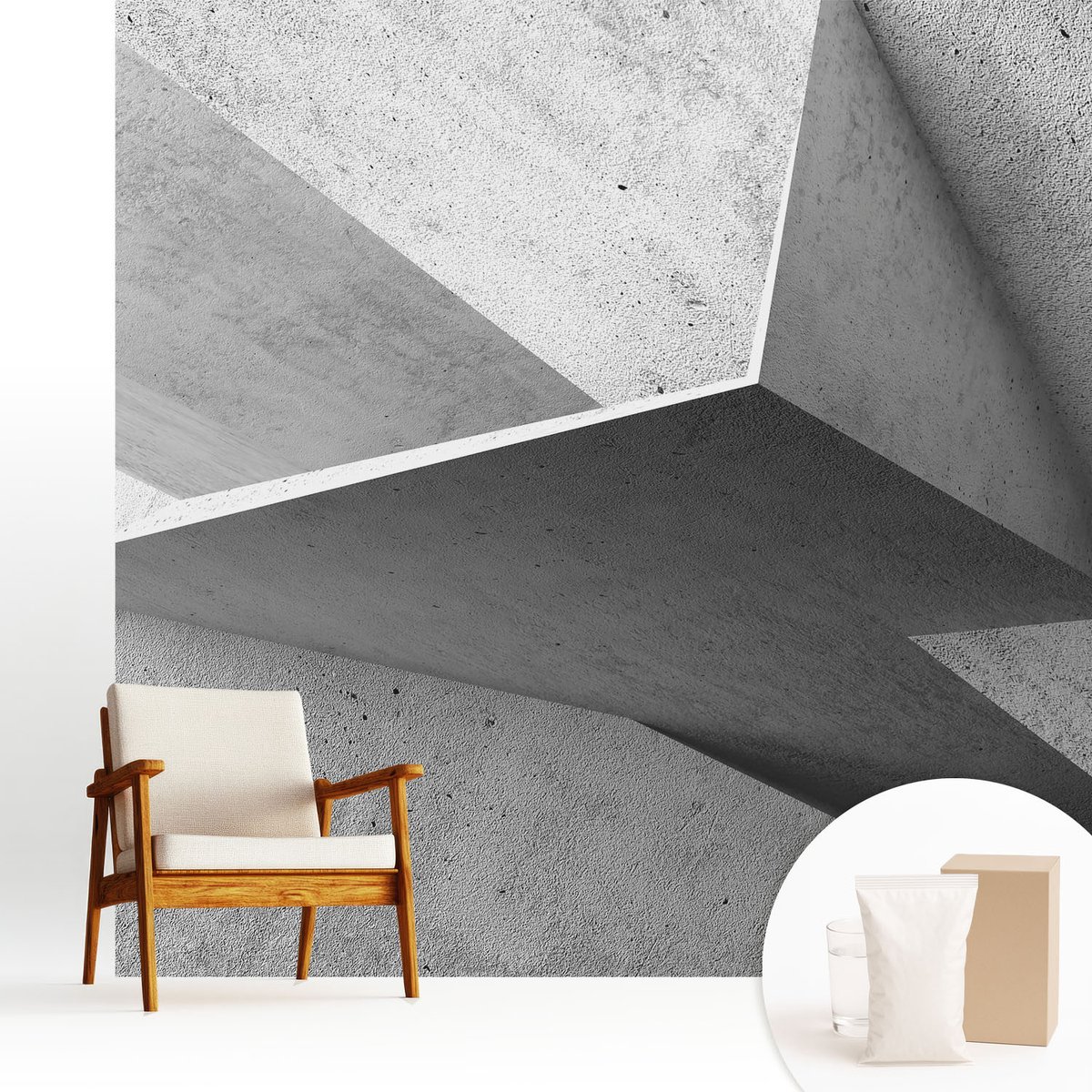 Wallfluent Fotobehang - Grijs Vliesbehang - 250x250 cm - Geometrische Structuren Muurschildering - Slaapkamer behang Architectuur - Fotobehang Vlies - Gang behang
