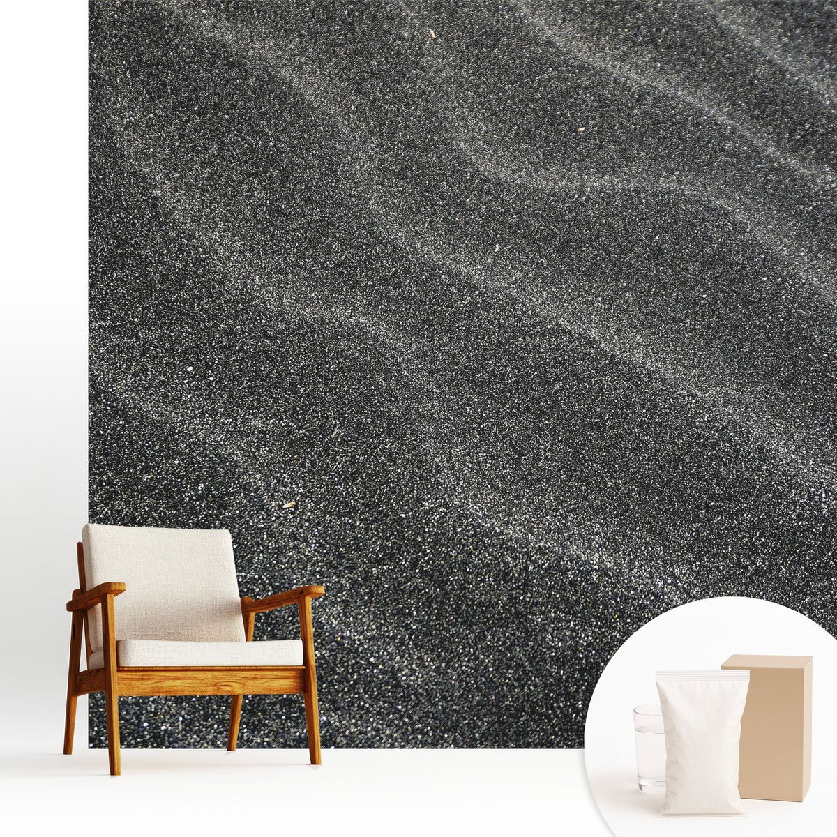 Wallfluent Fotobehang - Zwart Vliesbehang - 250x250 cm - Zandgolven Muurschildering - Gang behang Texturen - Fotobehang Vlies - Slaapkamer behang