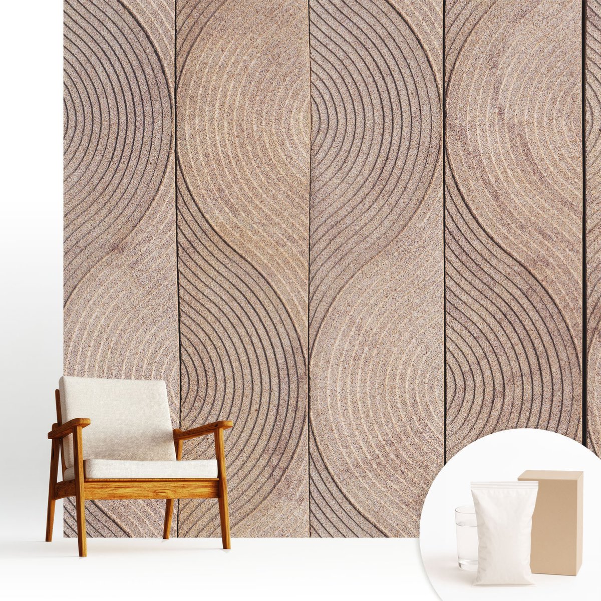 Wallfluent Fotobehang - Bruin Vliesbehang - 250x250 cm - Golven Van Hout Muurschildering - Gang behang Texturen - Fotobehang Vlies - Slaapkamer behang