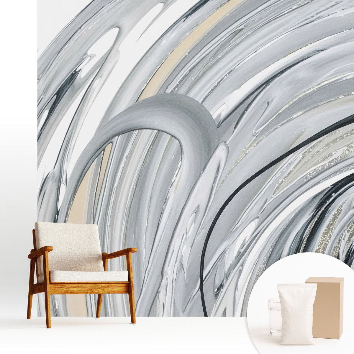 Wallfluent Fotobehang - Grijs Vliesbehang - 250x250 cm - Abstract Marmer Fotobehang Vlies - Woonkamer behang Abstractie - Muurschildering - Woonkamer behang