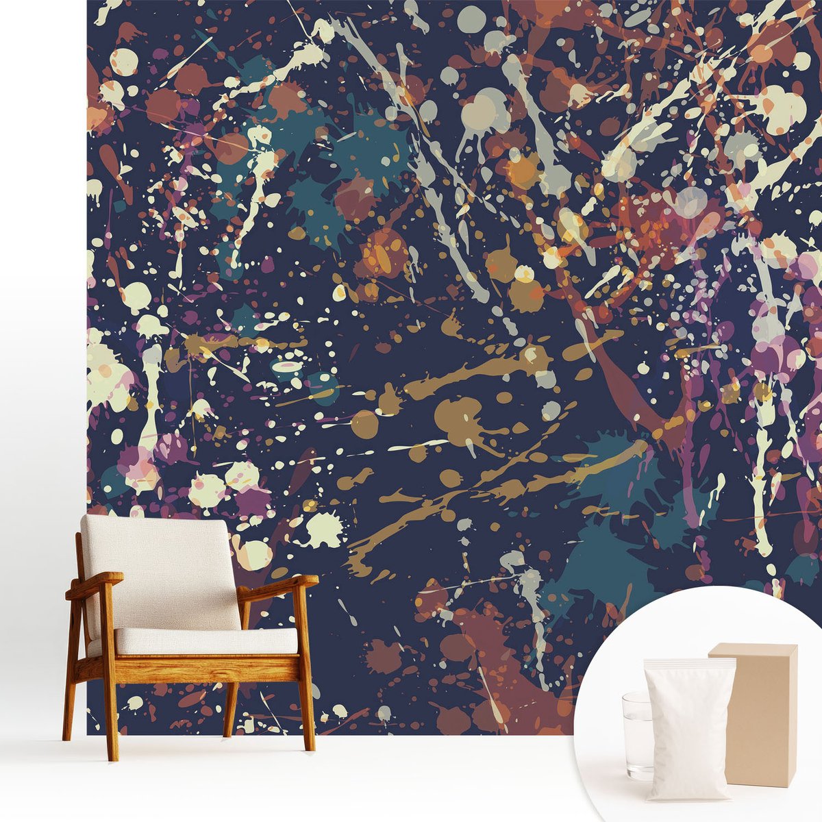 Wallfluent Fotobehang - Marine Vliesbehang - 250x250 cm - Kleurrijke Abstractie Muurschildering - Slaapkamer behang Abstractie - Fotobehang Vlies - Slaapkamer behang