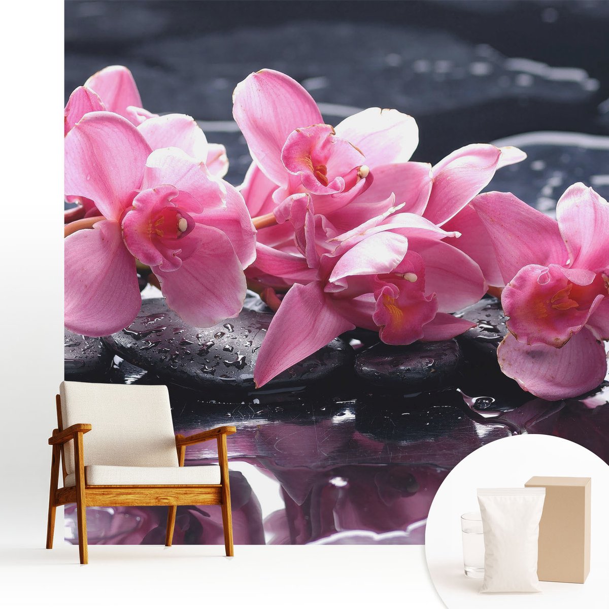 Wallfluent Fotobehang - Roze Vliesbehang - 250x250 cm - Bloemige Elegantie Fotobehang Vlies - Hal behang Bloemen En Planten - Muurschildering - Hal behang