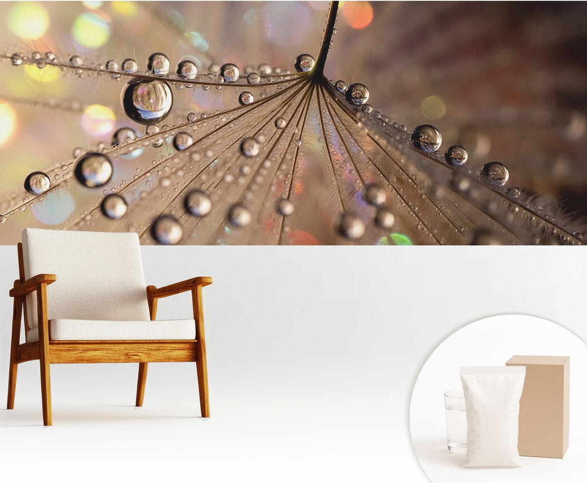 Wallfluent Fotobehang - Beige Vliesbehang - 250x104 cm - Pareldruppels Fotobehang Vlies - Hal behang Texturen - Muurschildering - Woonkamer behang