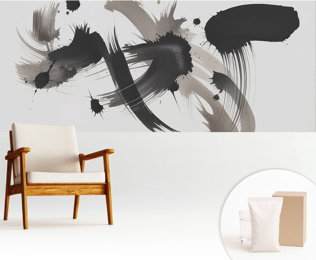 Wallfluent Fotobehang - Zwart Vliesbehang - 250x104 cm - Abstracte Uitdrukking Fotobehang Vlies - Hal behang Abstractie - Muurschildering - Woonkamer behang