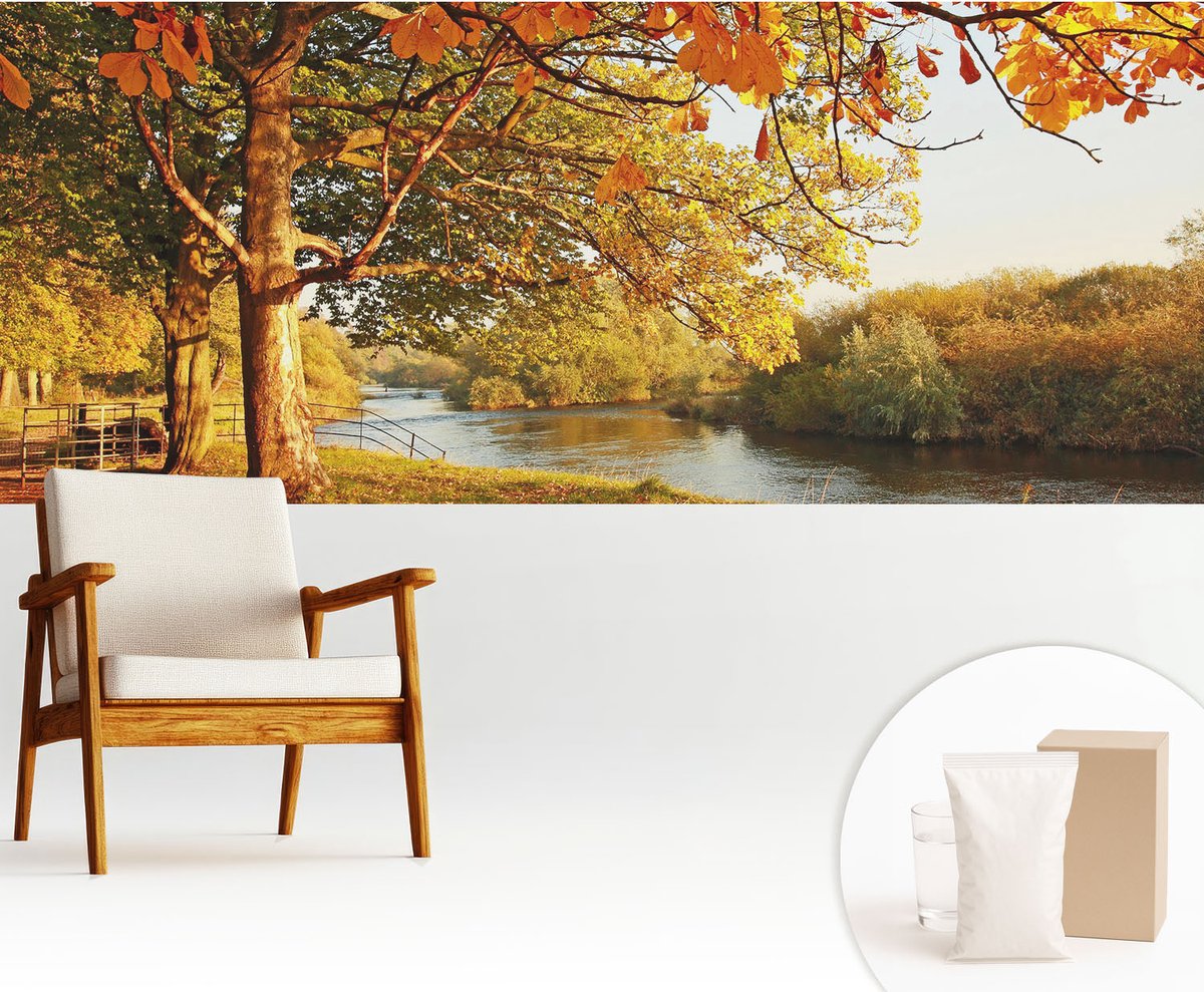 Wallfluent Fotobehang - Geel Vliesbehang - 250x104 cm - Herfst Aan De Kust Muurschildering - Slaapkamer behang Landschappen - Fotobehang Vlies - Gang behang