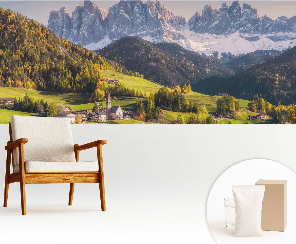 Wallfluent Fotobehang - Groente Vliesbehang - 250x104 cm - Berglandschap Fotobehang Vlies - Hal behang Landschappen - Muurschildering - Hal behang
