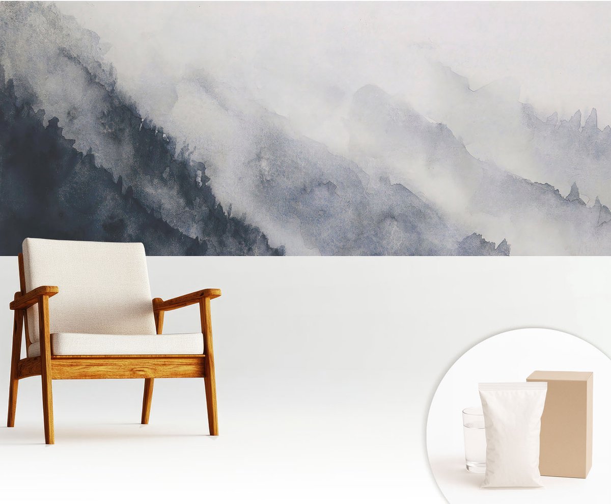 Wallfluent Fotobehang - Wit Vliesbehang - 250x104 cm - Bergmist Muurschildering - Gang behang Landschappen - Fotobehang Vlies - Slaapkamer behang