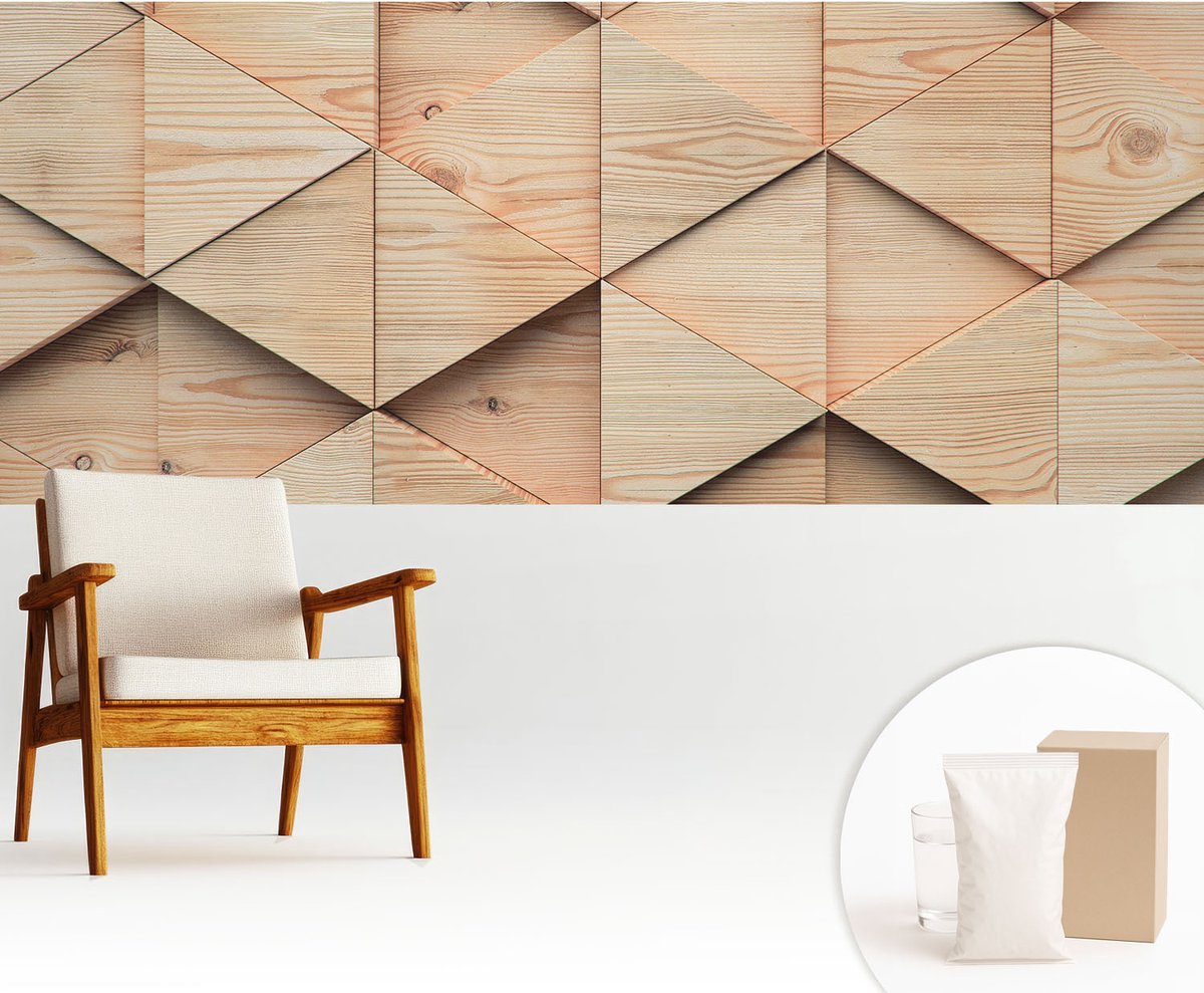 Wallfluent Fotobehang - Beige Vliesbehang - 250x104 cm - Houten Mozaïek Fotobehang Vlies - Woonkamer behang Texturen - Muurschildering - Hal behang
