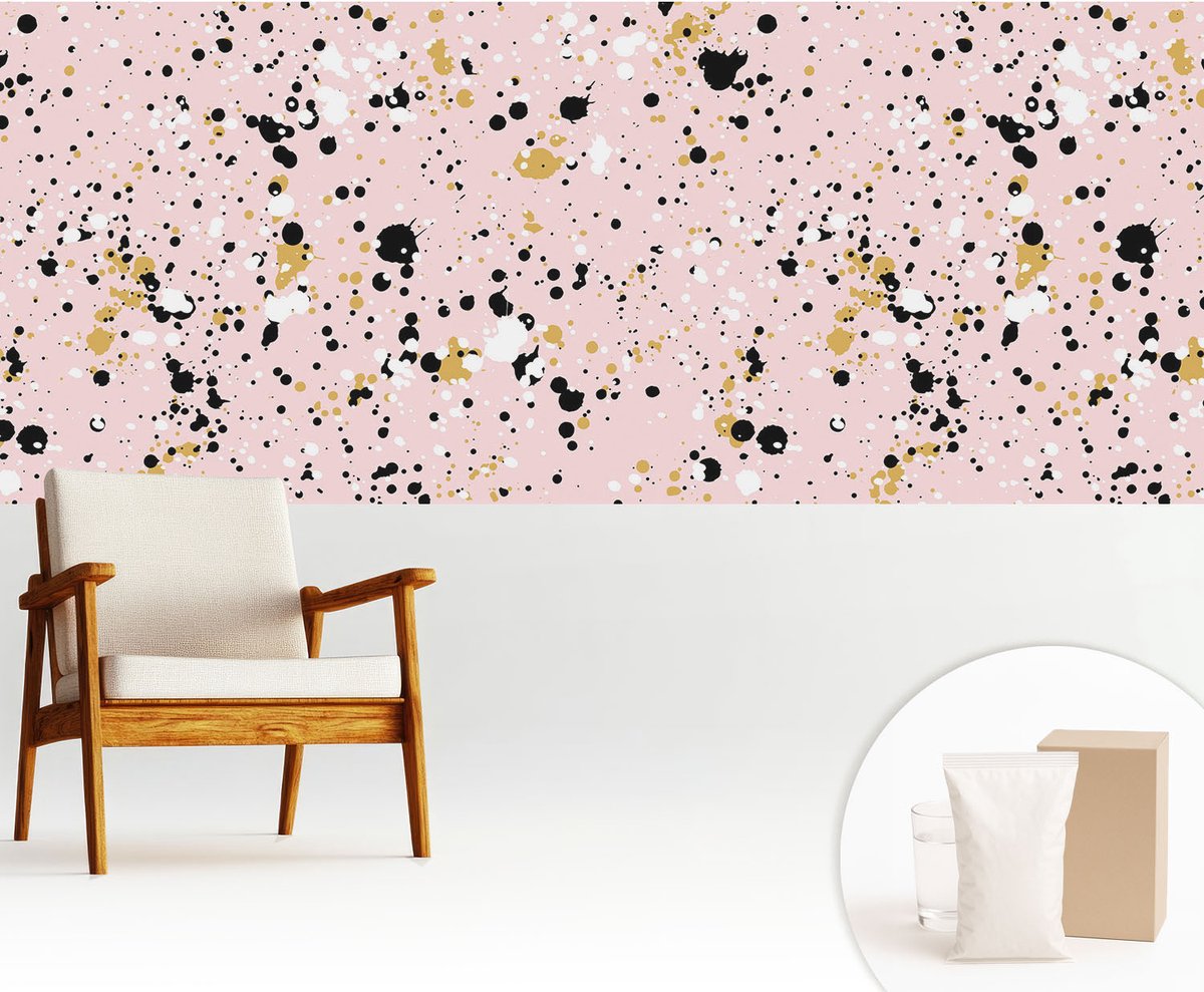Wallfluent Fotobehang - Roze Vliesbehang - 250x104 cm - Artistieke Plekken Fotobehang Vlies - Hal behang Abstractie - Muurschildering - Hal behang