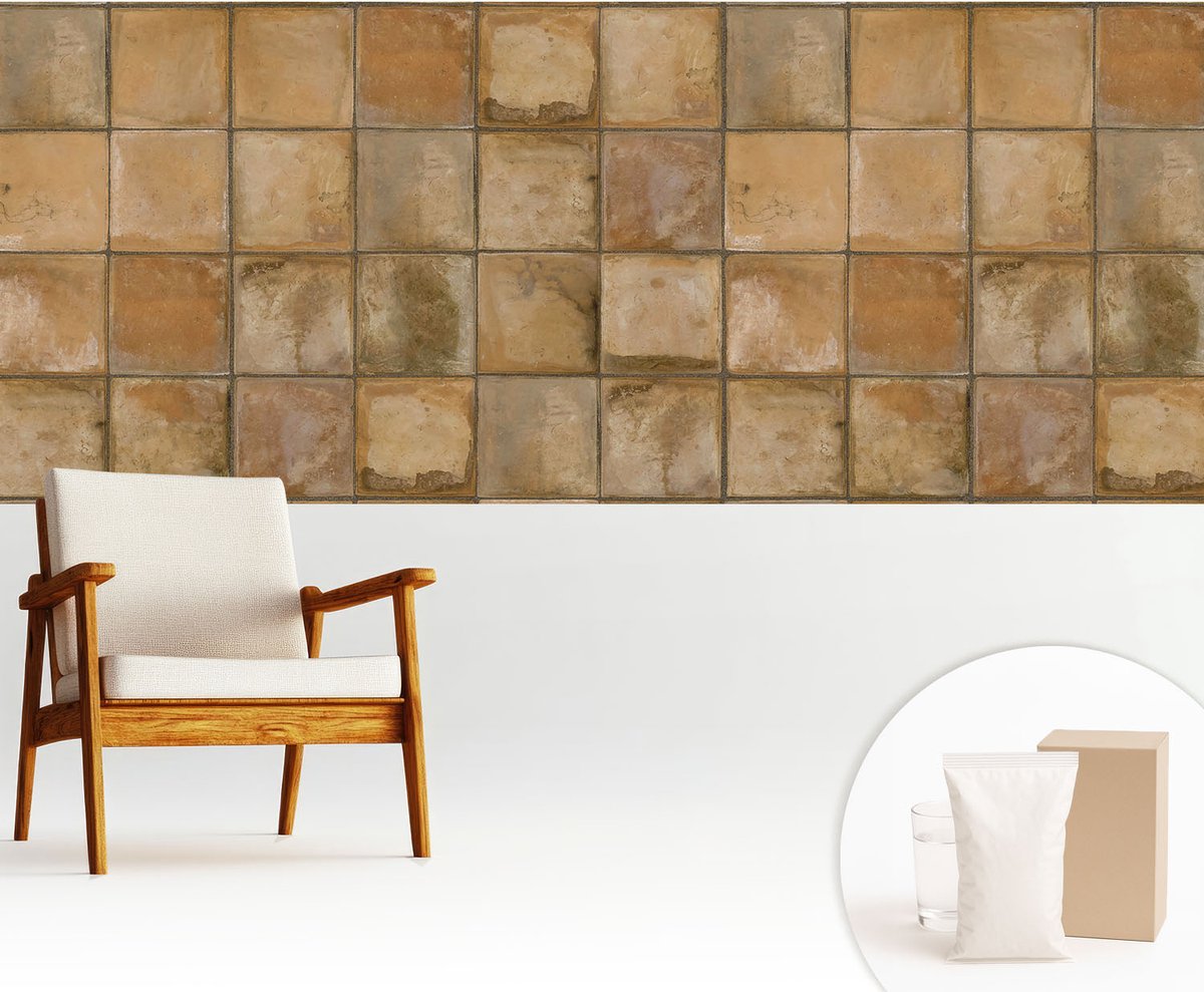 Wallfluent Fotobehang - Bruin Vliesbehang - 250x104 cm - Rustiek Mozaïek Fotobehang Vlies - Hal behang Achtergronden En Patronen - Muurschildering - Woonkamer behang