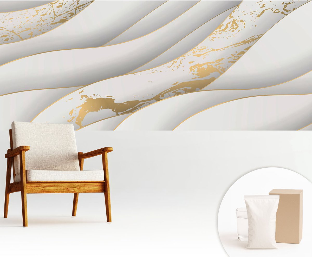 Wallfluent Fotobehang - Wit Vliesbehang - 250x104 cm - Dynamische Patronen Muurschildering - Slaapkamer behang Abstractie - Fotobehang Vlies - Gang behang