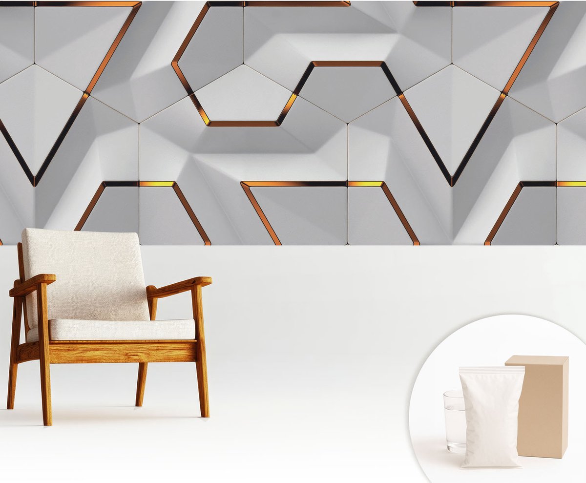 Wallfluent Fotobehang - Wit Vliesbehang - 250x104 cm - Driedimensionale Patronen Muurschildering - Gang behang Geometrie - Fotobehang Vlies - Gang behang