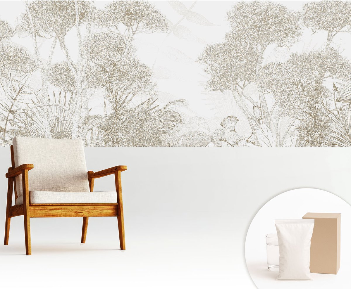 Wallfluent Fotobehang - Wit Vliesbehang - 250x104 cm - Tropische Vegetatie Fotobehang Vlies - Woonkamer behang Bloemen En Planten - Muurschildering - Woonkamer behang