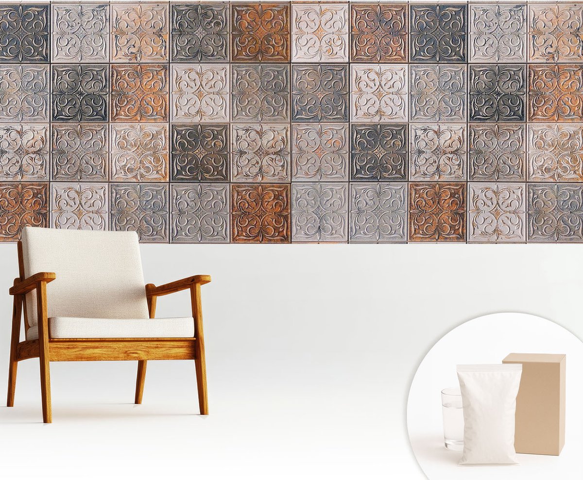 Wallfluent Fotobehang - Grijs Vliesbehang - 250x104 cm - Siertegels Muurschildering - Slaapkamer behang Achtergronden En Patronen - Fotobehang Vlies - Gang behang