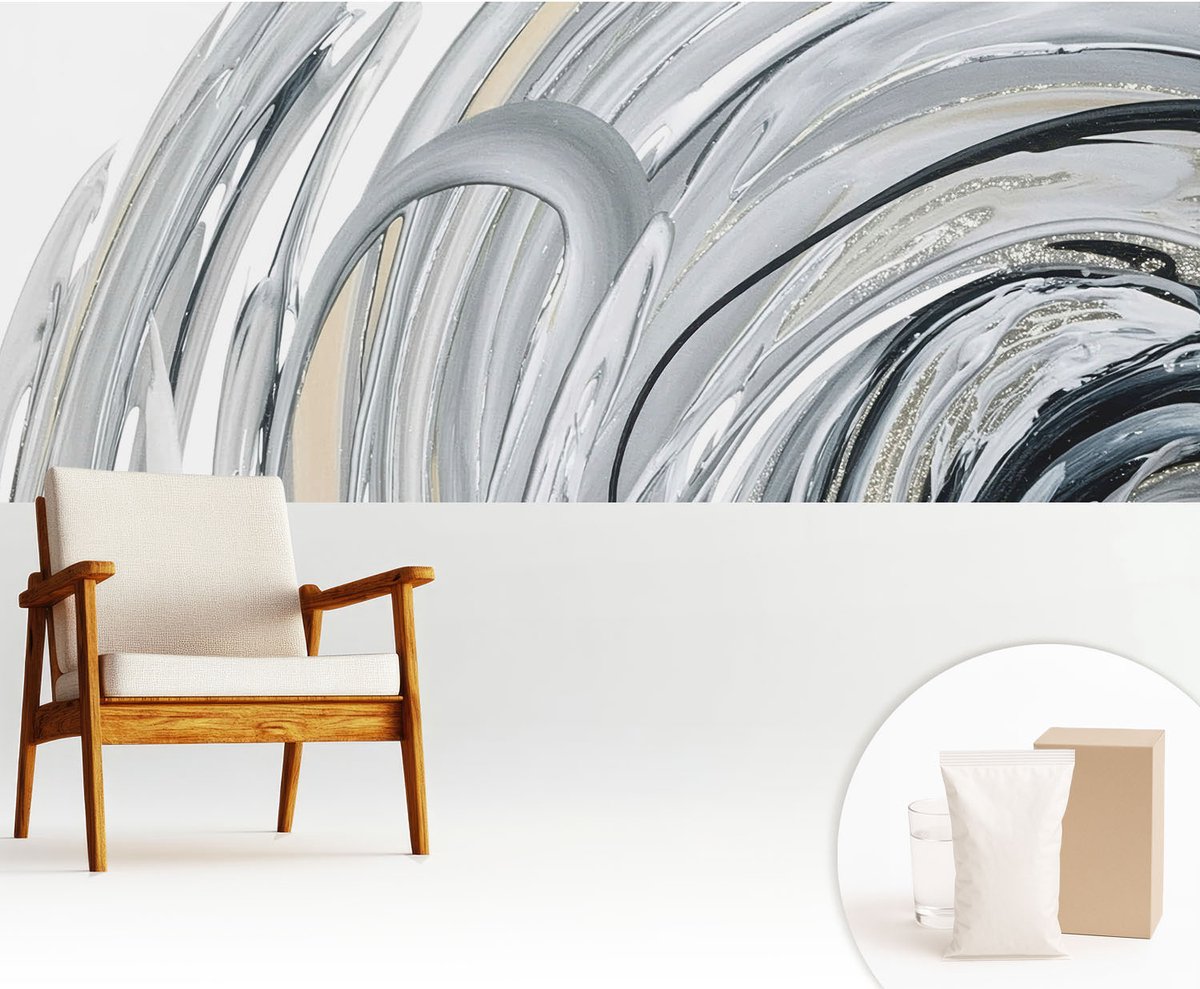 Wallfluent Fotobehang - Grijs Vliesbehang - 250x104 cm - Abstract Marmer Fotobehang Vlies - Woonkamer behang Abstractie - Muurschildering - Woonkamer behang
