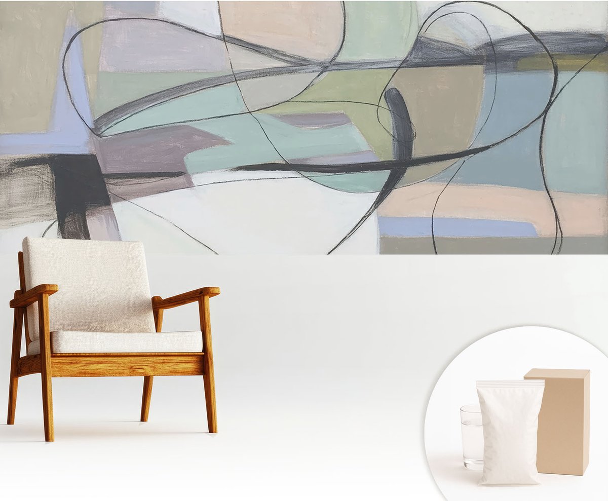 Wallfluent Fotobehang - Grijs Vliesbehang - 250x104 cm - Pastelkleurige Lijnen Muurschildering - Gang behang Abstractie - Fotobehang Vlies - Gang behang