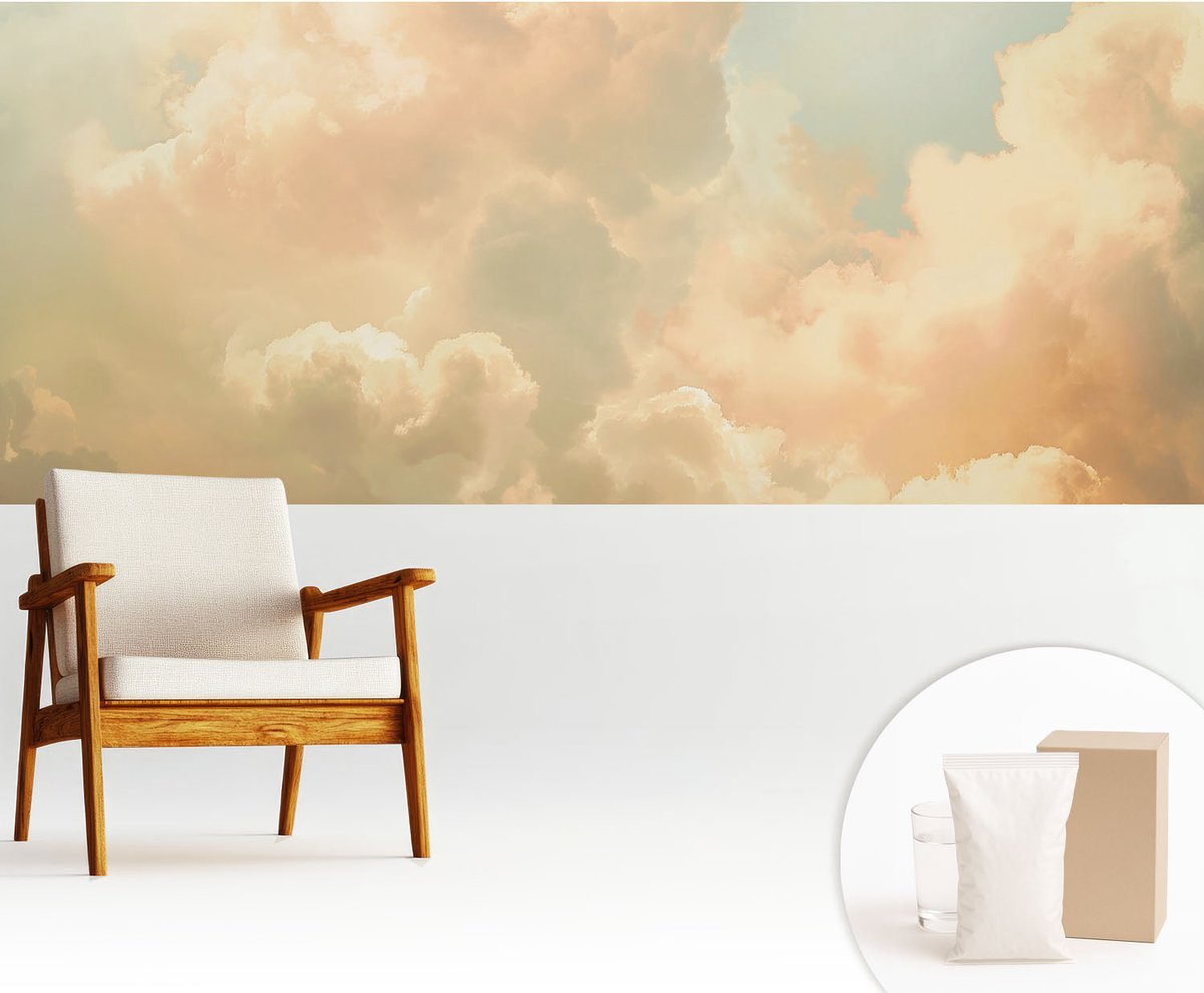 Wallfluent Fotobehang - Wit Vliesbehang - 250x104 cm - Etherische Wolken Muurschildering - Gang behang Landschappen - Fotobehang Vlies - Gang behang