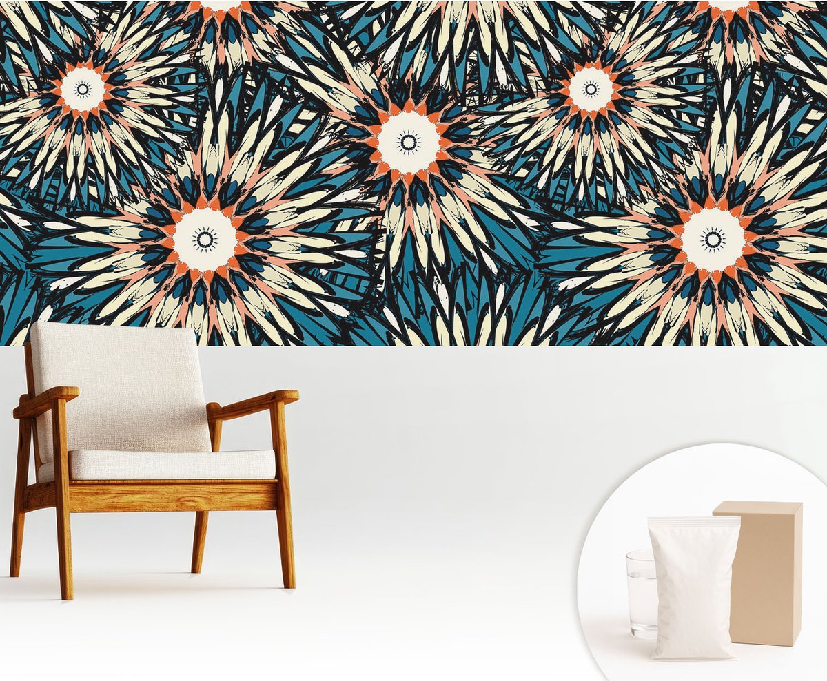 Wallfluent Fotobehang - Blauw Vliesbehang - 250x104 cm - Bloemenergie Muurschildering - Gang behang Bloemen En Planten - Fotobehang Vlies - Slaapkamer behang