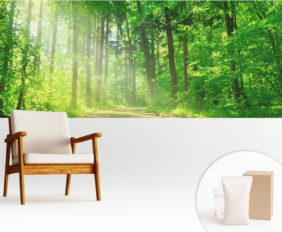 Wallfluent Fotobehang - Groente Vliesbehang - 250x104 cm - Bospad Fotobehang Vlies - Hal behang Landschappen - Muurschildering - Hal behang