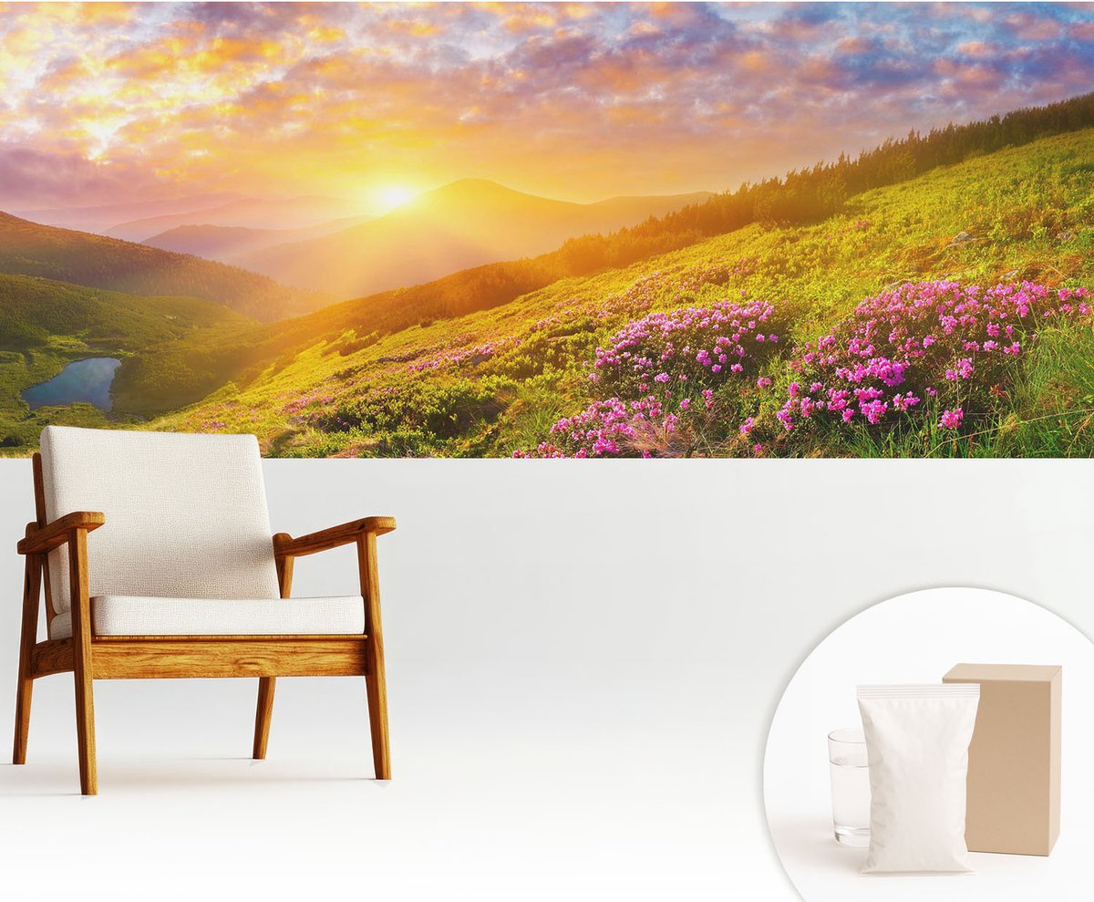 Wallfluent Fotobehang - Groente Vliesbehang - 250x104 cm - Bergwesten Muurschildering - Gang behang Landschappen - Fotobehang Vlies - Slaapkamer behang