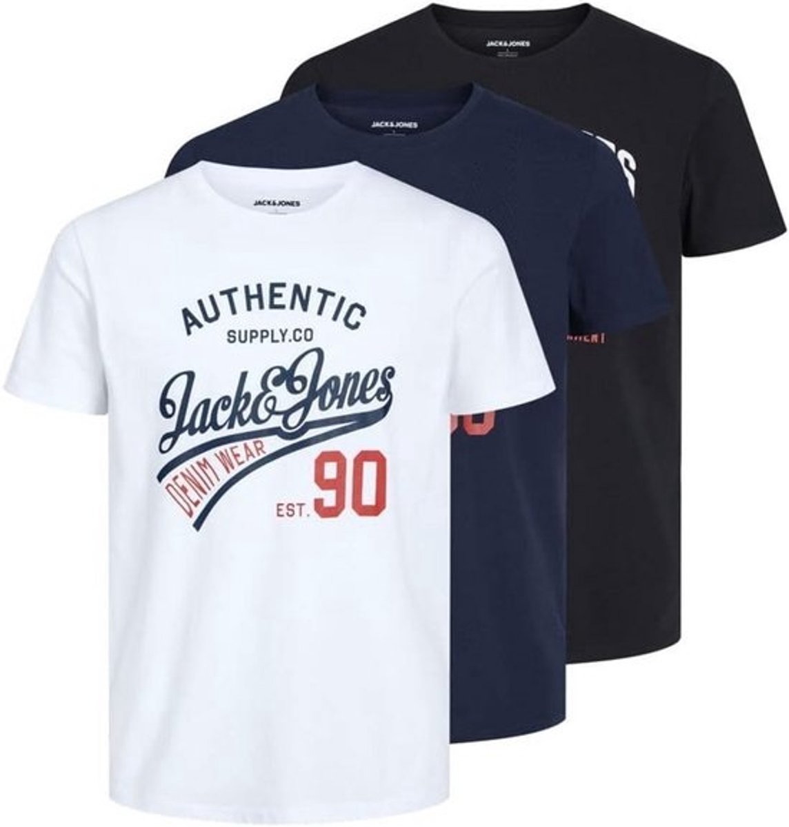 Heren-T-shirts - Verpakking van 3 stuks - Zwart/wit/navyblauw - Gemakkelijk te combineren