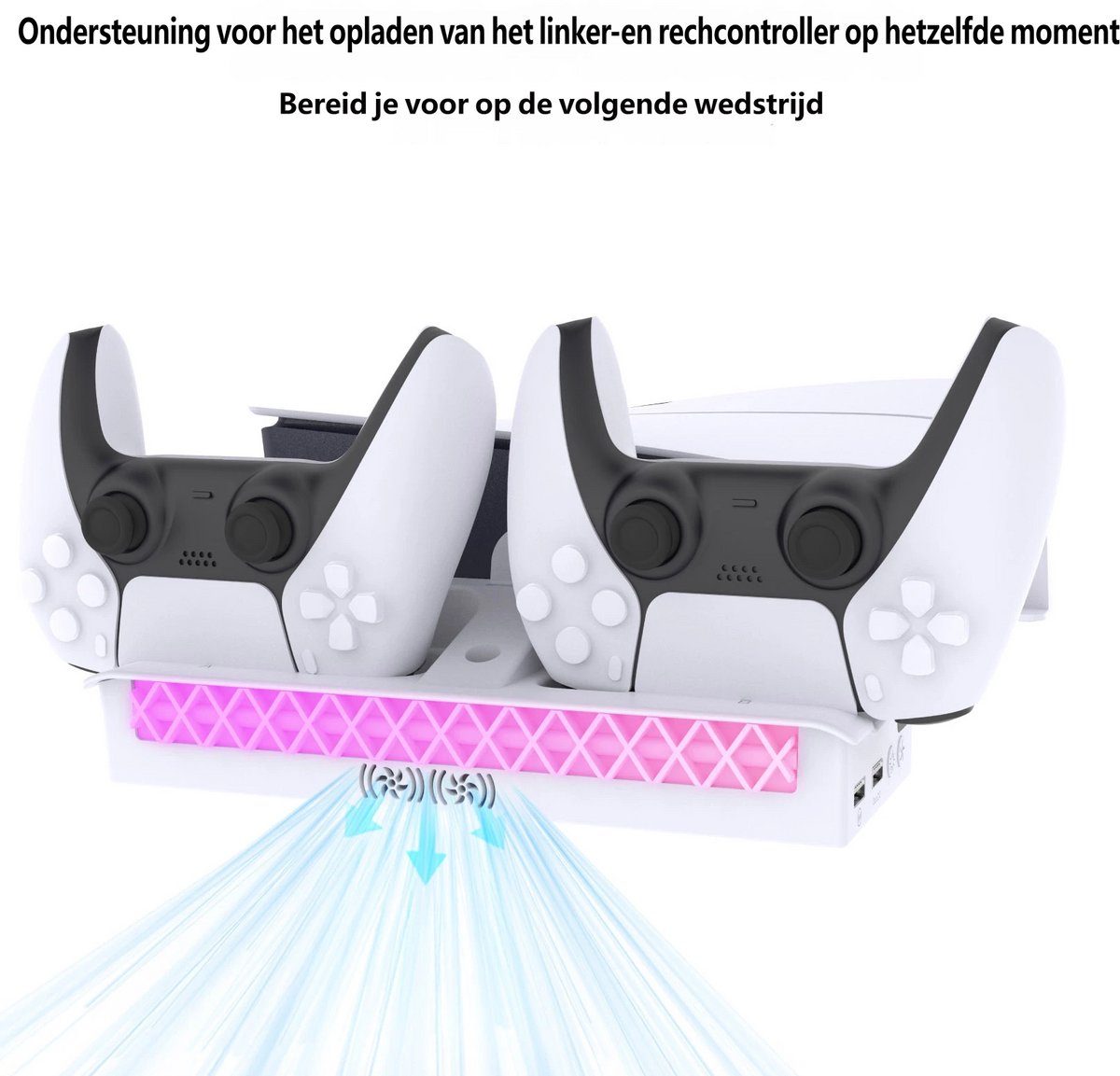 NAXSIR Horizontale standaard voor PS5 Pro/PS5 Slim met koelventilator, Dual-DualSense-laadstation, RGB-lichteffecten & koptelefoonhouder thumbnail 5