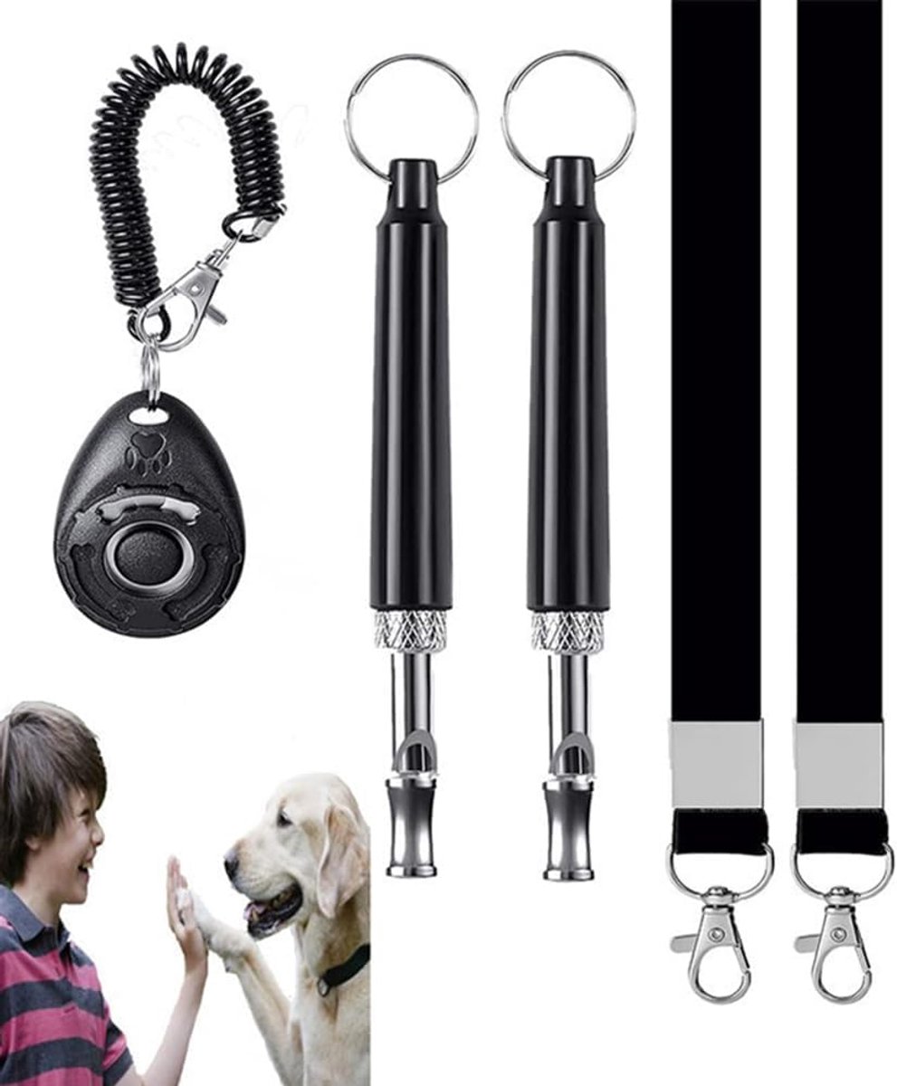 2 x hondenfluitje, ultrasoon trainingsfluitje met 2 riemen en 1 clicker, verstelbaar hondenfluitje voor hondentraining - ShopVlot