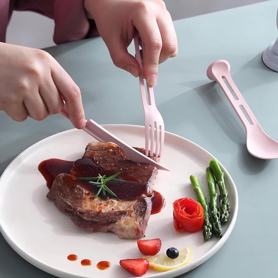 3-delige Bestekset Groen – Mes Vork en Lepel – Tarwestro & Kunststof – Herbruikbaar Kinderbestek – Camping Picknick Lunchbox Reisbestek — afbeelding 2