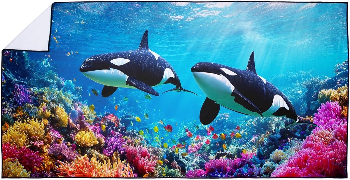 Microfibre Large Beach Towel, 90 x 180 cm, Quick Dry and Compact Towel/Beach Towel, Orca Whale Motif, Bath Towels for - ShopVlot