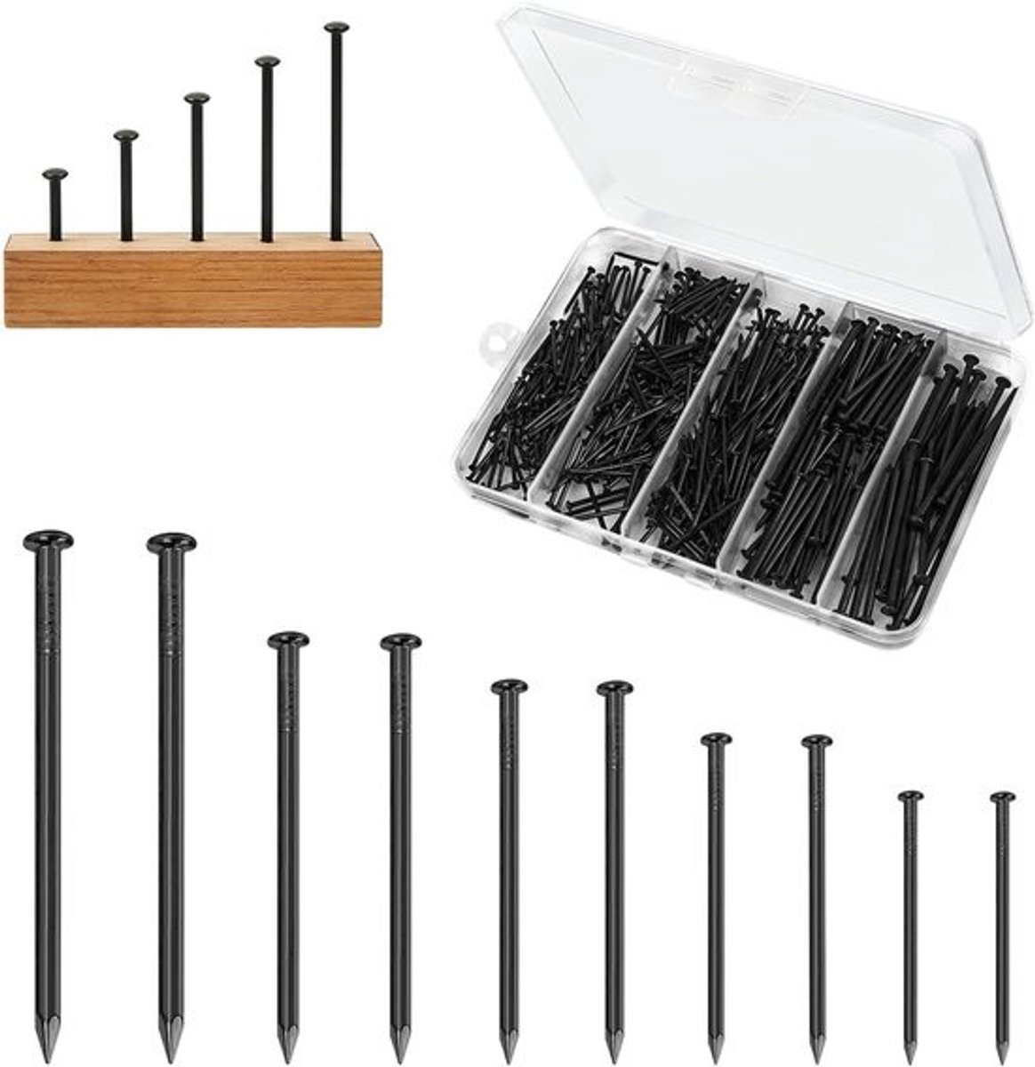 Stalen spijkers - Roestvrije nagels - Voor wandmontage - voor klussen - Set van 400 stuks - 5 maten - 20-50 mm - Zwart