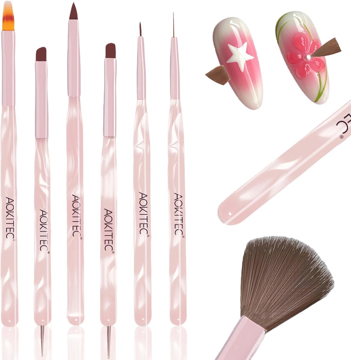 Aokitec Gel Nail Brush Set 6 Pieces Nail Brush Dots Painting Fineliner Brush for UV Gel Polish Acrylic Builder & Poly - ShopVlot