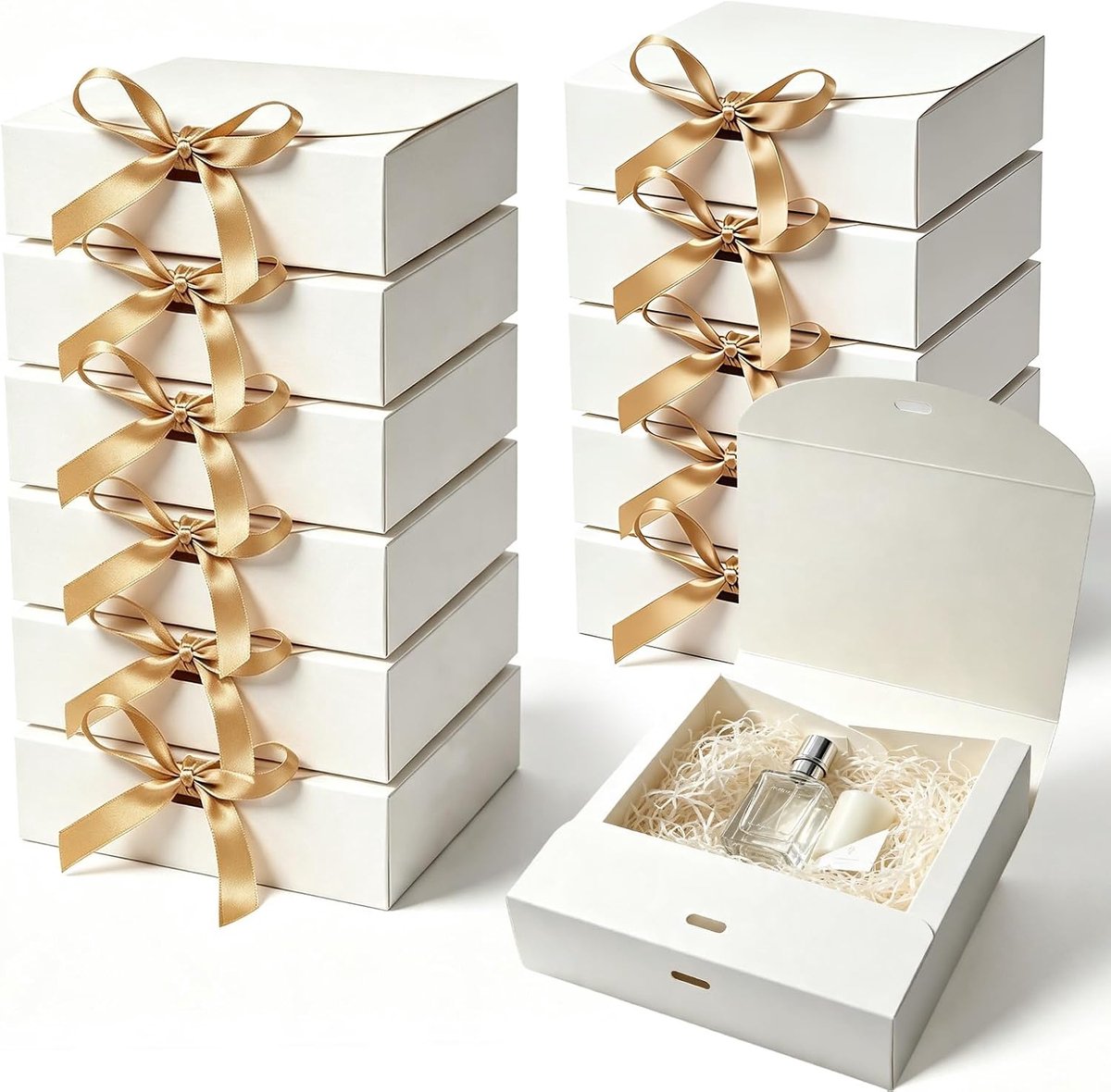 12 stuks geschenkdoos met deksel, 16 x 16 x 5 cm, geschenkdoos met strik, witte geschenkverpakking voor Halloween - ShopVlot
