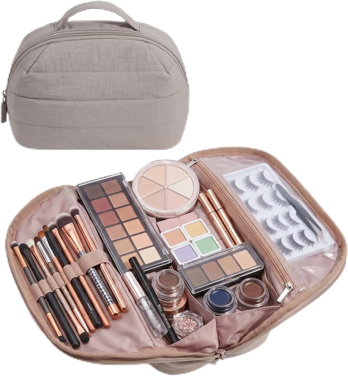 Makeuptas met opbergvakken - khaki - waterdicht - ideaal voor make-up en toiletten - ShopVlot