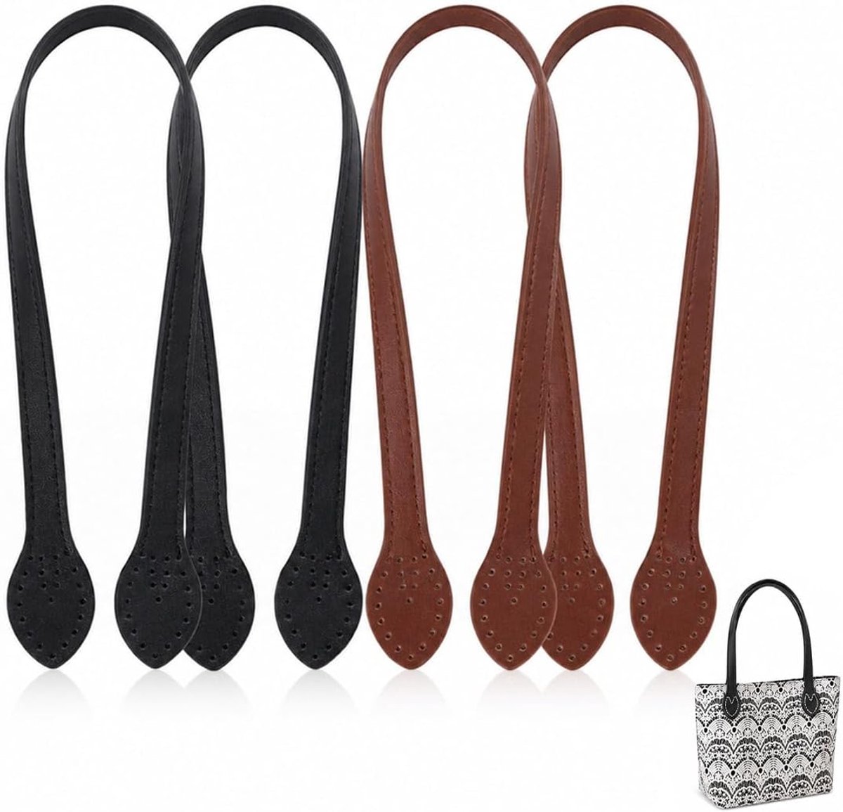 4 stuks handgrepen voor handtas van PU, 60 cm x 1,5 cm, 2 bruin + 2 zwart, afneembare reserveriemen voor reparatie en - ShopVlot
